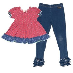 MATILDA JANE Apple Peasant Top Friends Forever Jennifer Tunic Denim Ruffle Jeans